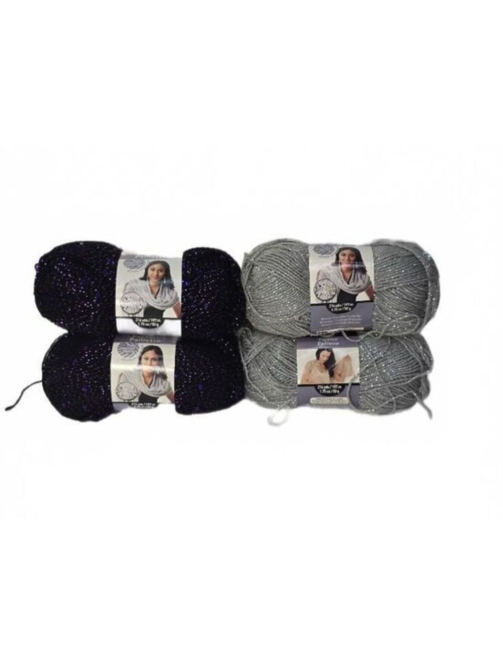 Lion Brand Paillette Yarn 4 Skeins Purple and Silver with Sequins